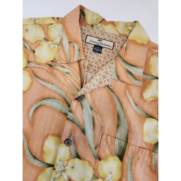 Tommy Bahama Shirt Men M Orange Short Sleeve Floral Button Up Hawaiian 100% Silk - Picture 1 of 4
